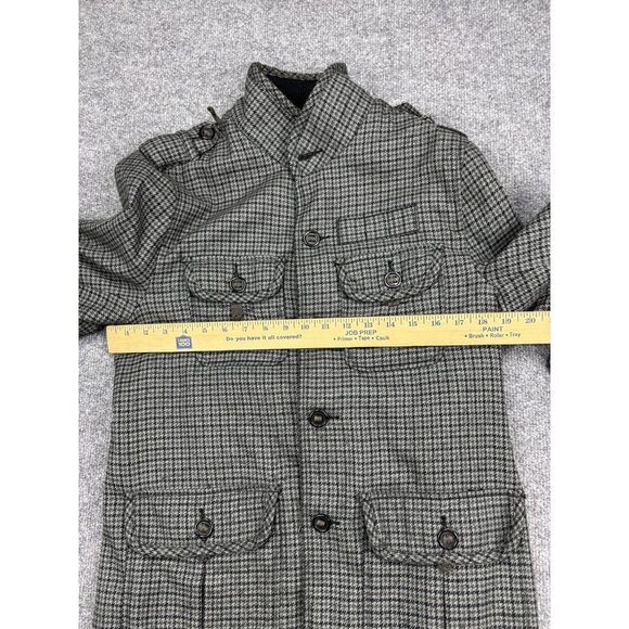 Guess Jacket Womens Small Gray Houndstooth Military Utility Wool Blend Coat - Picture 5 of 8